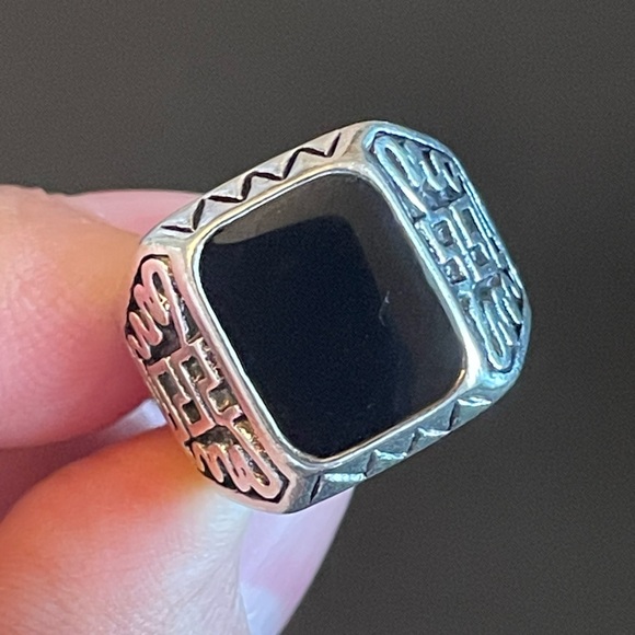 S925 silver black obsidian stone ring size 8 - Picture 6 of 8